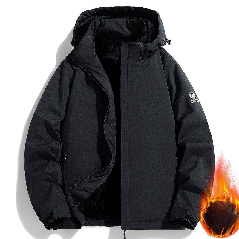 Herbst- und Winterwindjacke Herren Abnehmbare Kapuze Werkzeugjacke Fleece Verdickt Warm und Kalt Jacke 5XL von Joom DACH