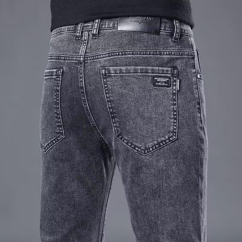 Herbstjeans für Herren, gerade, lockere Jugend-Übergröße, passende Slim Fit-Jeans, lässige Herrenhose für Herbst/Winter, reine schwarze Herrenhose 32 graue von Joom DACH