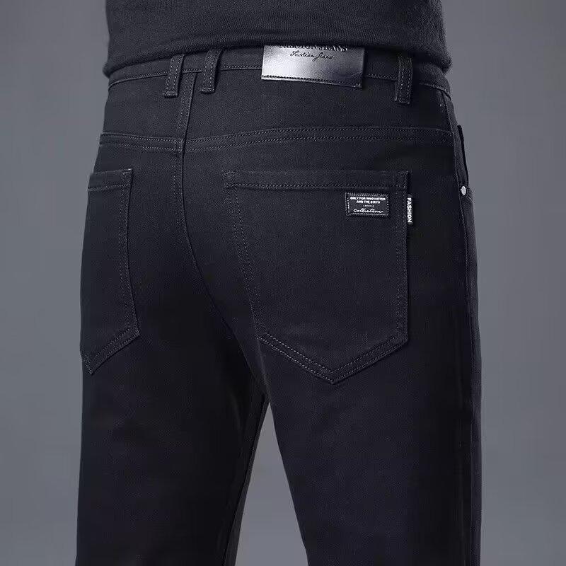 Herbstjeans für Herren, gerade, lockere Jugend-Übergröße, passende Slim Fit-Jeans, lässige Herrenhose für Herbst/Winter, reine schwarze Herrenhose 34 schwarz von Joom DACH