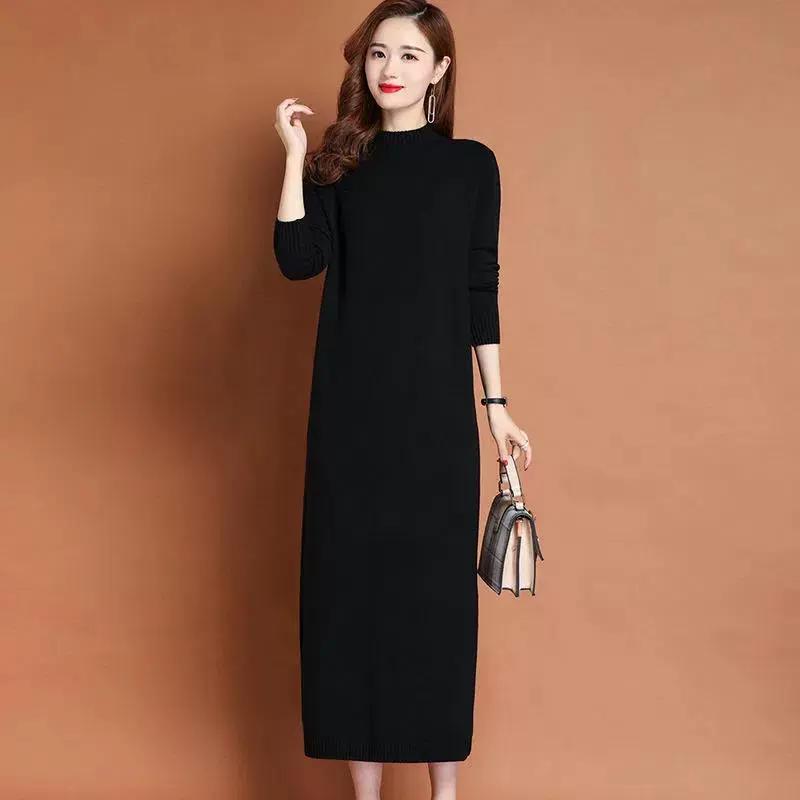 Herbstkleid Damen Strickpullover Lässig Festes Herbst Elegantes langes Maxikleid One Size schwarz von Joom DACH