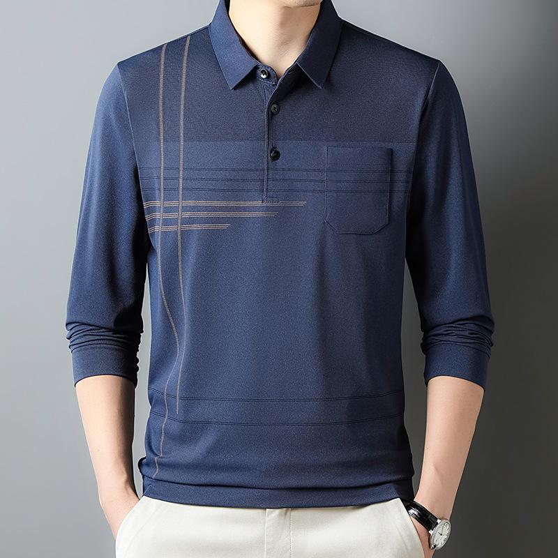 Herbstliche Herren-Langarm-Oberteile mit dünnen Unterteilen für junge und mittlere Männer mit Revers und echten Taschen, lässige Papa-T-Shirts für Männer XXXXL von Joom DACH
