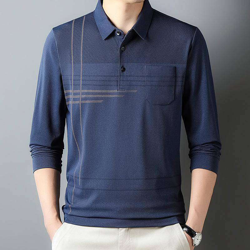 Herbstliche Herren-Langarm-Oberteile mit dünnen Unterteilen für junge und mittlere Männer mit Revers und echten Taschen, lässige Papa-T-Shirts für Männer XXXXL von Joom DACH