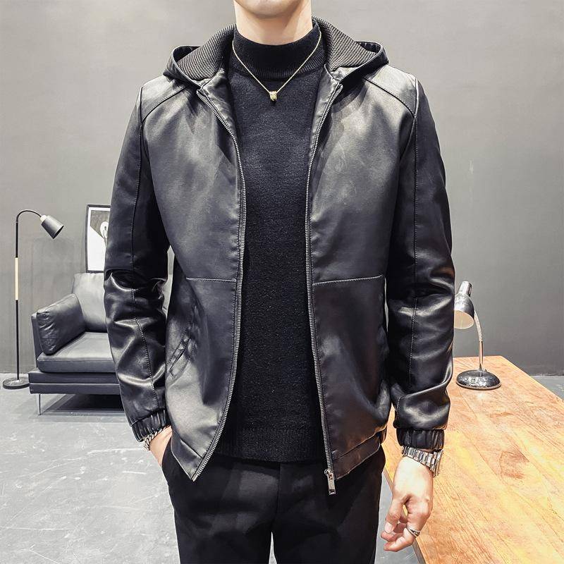 Herbstliche Herren-Lederjacke, koreanische Version, schlanke, trendige und hübsche PU-Motorradjacke, weiche Lederjacke, Freizeitjacke 5XL von Joom DACH