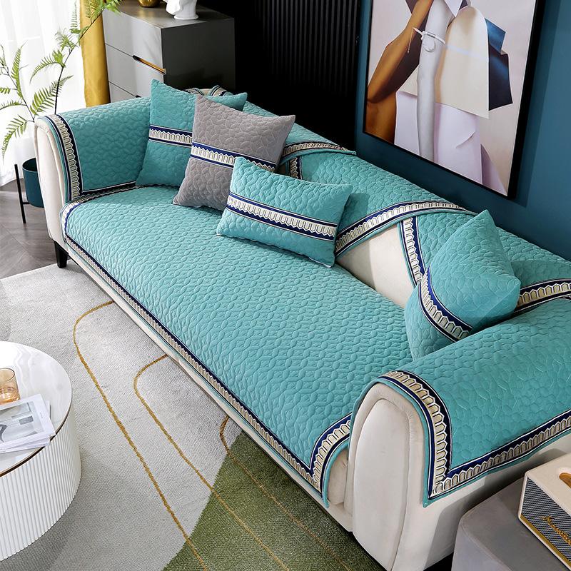 Herbstlicher Plüsch-Sofabezug, verdicktes Stepp-Sofakissen, modernes, schlichtes Sofakissen mit Gurtband in Volltonfarbe, warmes Wohnzimmerkissen 70x70cm 1pcs von Joom DACH