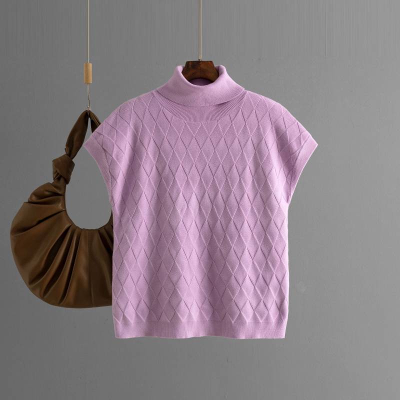 Herbstlicher Strickpullover mit hohem Kragen und ohne Ärmel, Damen Lockerer Lässiger Modischer Top, Basisshirt One size lavendel von Joom DACH