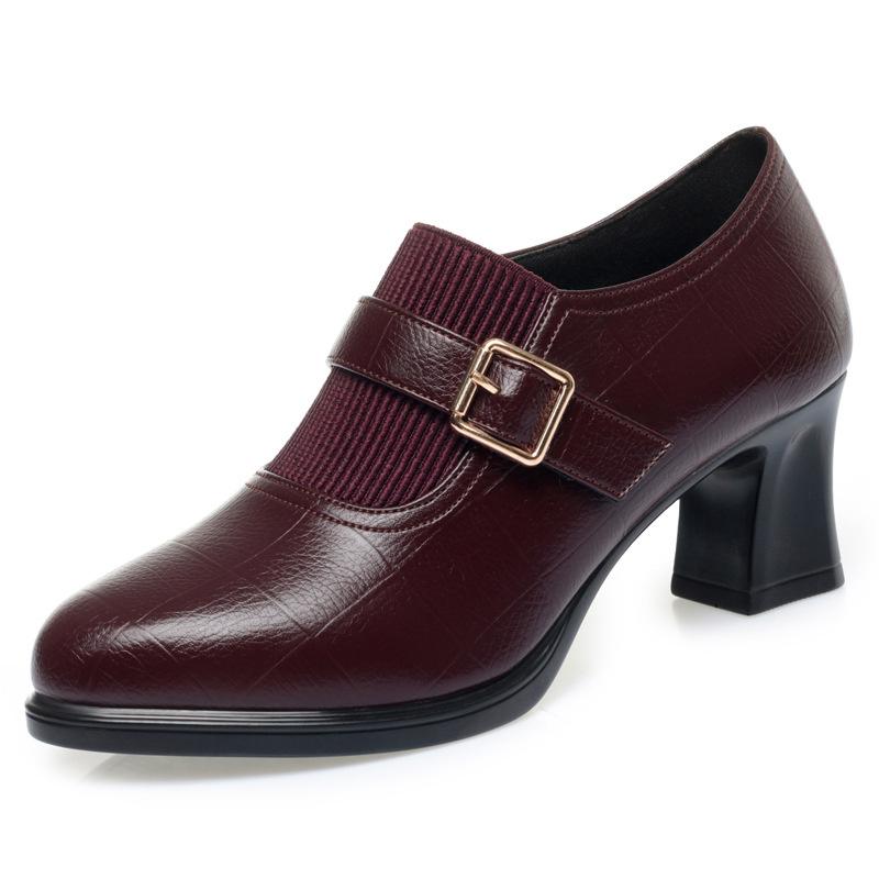 Herbstmode Komfort Tiefes Maul Weiches Leder Schuhe Damen Pumps Frühling Blockabsatz Schuhe für Büro Mutter Model Täglich 36 von Joom DACH