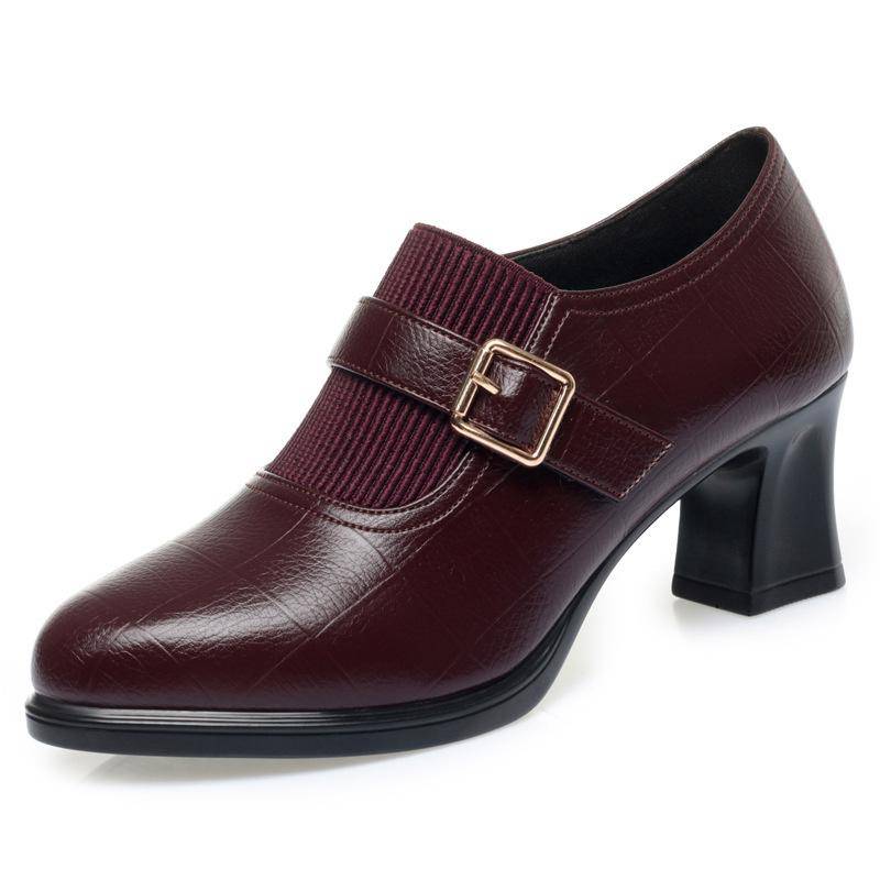 Herbstmode Komfort Tiefes Maul Weiches Leder Schuhe Damen Pumps Frühling Blockabsatz Schuhe für Büro Mutter Model Täglich 36 von Joom DACH