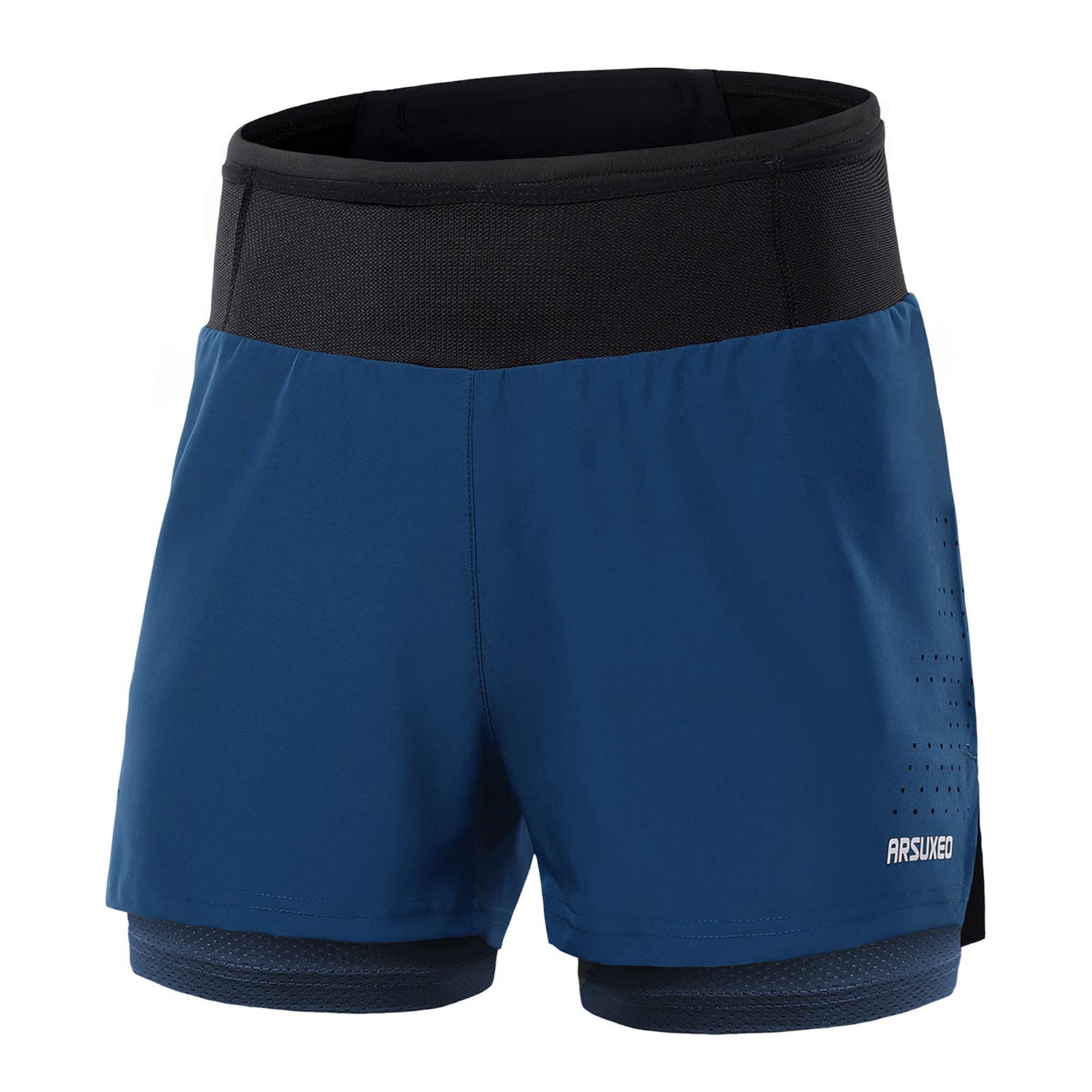 Herren 2-in-1-Laufshorts mit hoher Taille, athletische Shorts, Sportshorts, Trainingsshorts mit Taschen für XL blau von Joom DACH