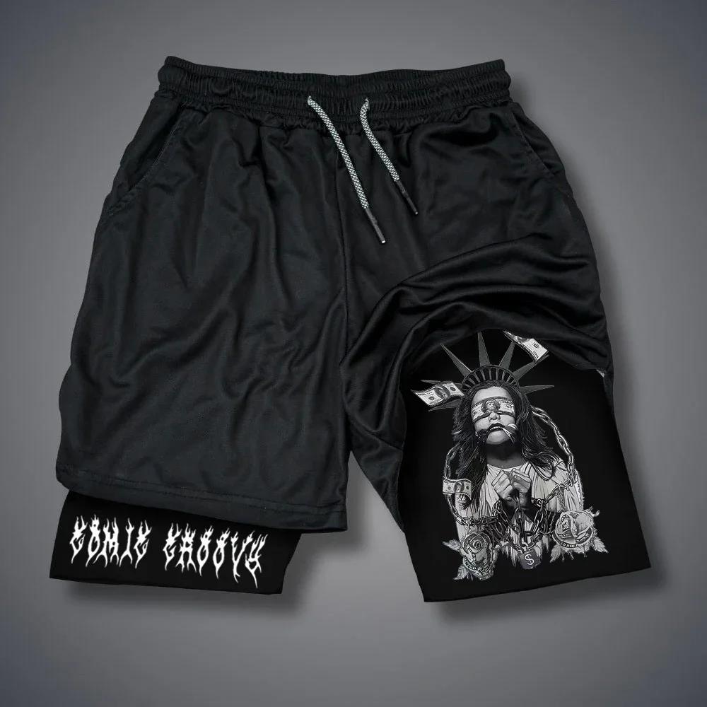 Herren 2 in 1 Sport-Shorts Gothic-Muster Kurze Hosen Fitness Laufhose Sportbekleidung Casual Shorts Sommer Kordelzug Jogginghose XL von Joom DACH