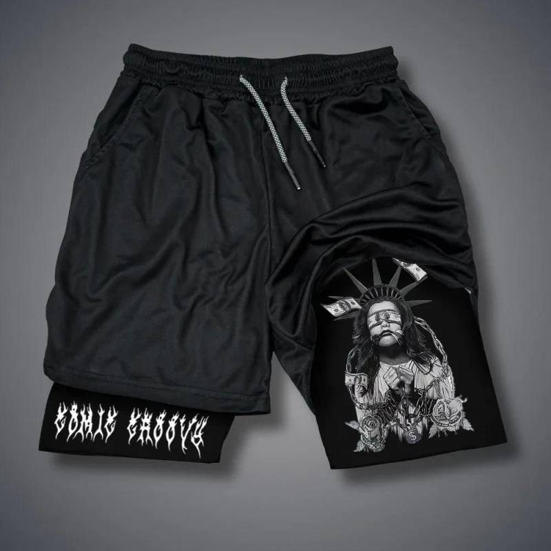 Herren 2 in 1 Sport-Shorts Gothic-Muster Kurze Hosen Fitness Laufhose Sportbekleidung Casual Shorts Sommer Kordelzug Jogginghose XL von Joom DACH