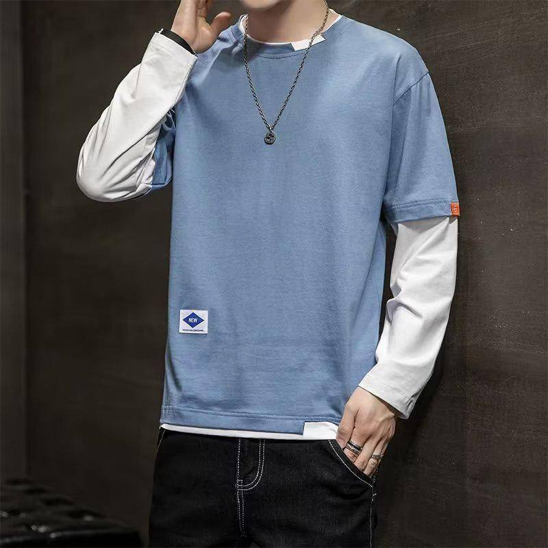 Herren 2022 Herbstmode Langarm Fake Zweiteiliges Loses T-Shirt im koreanischen Stil M blau von Joom DACH