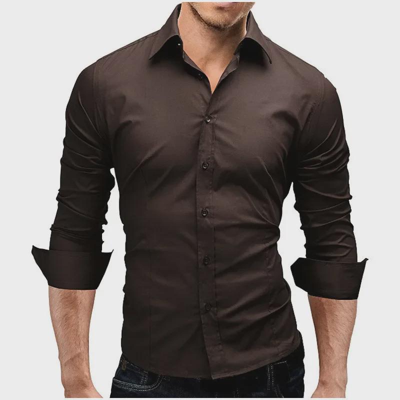 Herren 2023 Einfarbig Slim Fit Langarm Formales Hemd L kaffeebraun von Joom DACH