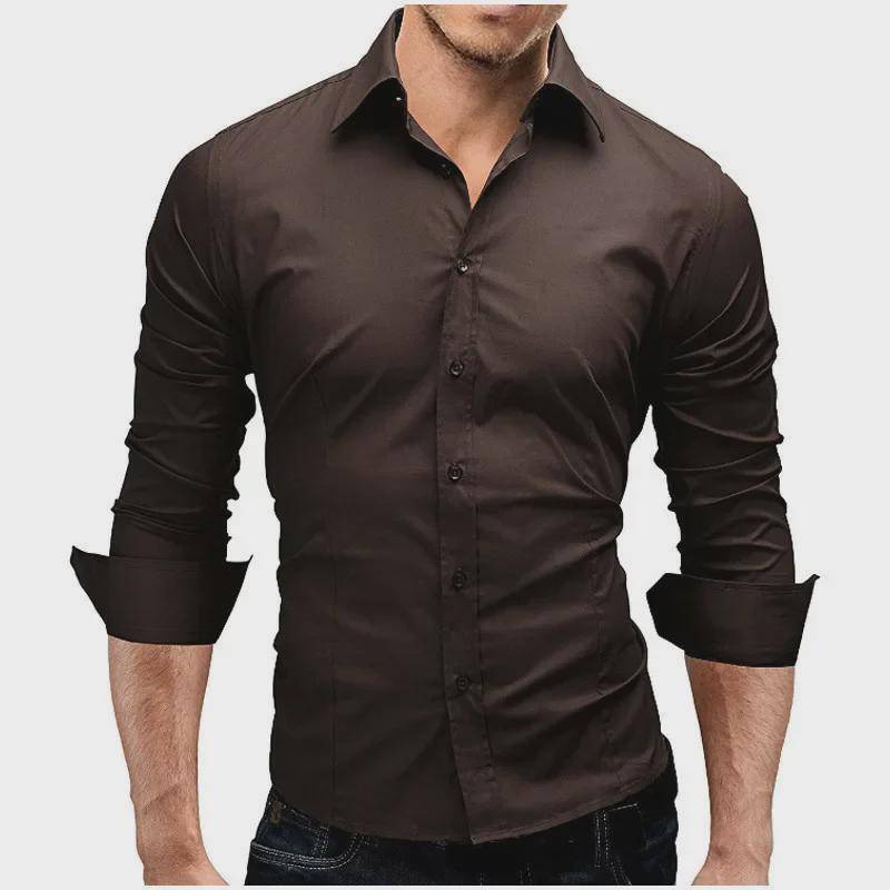 Herren 2023 Einfarbig Slim Fit Langarm Formales Hemd L kaffeebraun von Joom DACH