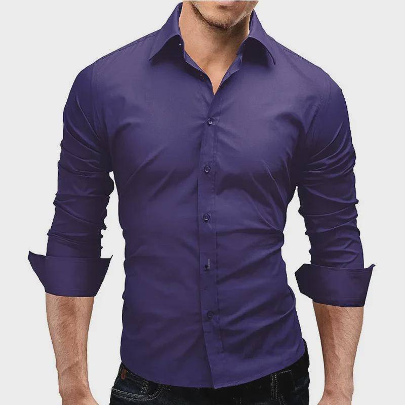 Herren 2023 Einfarbig Slim Fit Langarm Formales Hemd XXXL violett von Joom DACH
