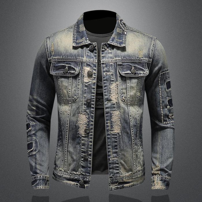 Herren 2023 Slim Fit Retro Ripped Denim Motorradjacke XL von Joom DACH