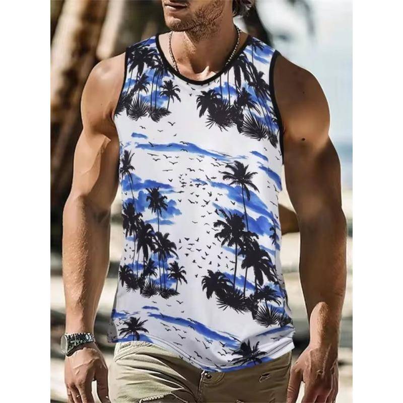 Herren 3D-Druck Hawaiian Ärmellose Weste Sommer Strand Rettungsschwimmer Freizeitkleidung Herren Rundhals Outdoor Sport T-Shirt Top S-5XL 6XL von Joom DACH
