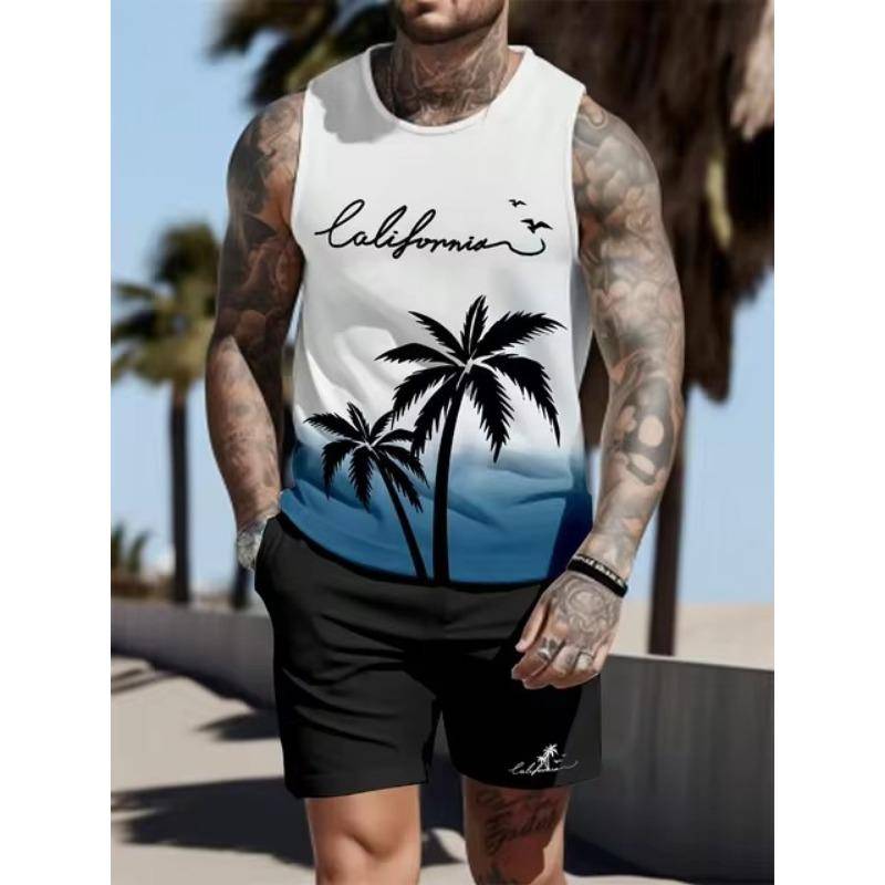Herren 3D-Druck Hawaiian Ärmellose Weste Sommer Strand Rettungsschwimmer Freizeitkleidung Herren Rundhals Outdoor Sport T-Shirt Top S-5XL 6XL von Joom DACH