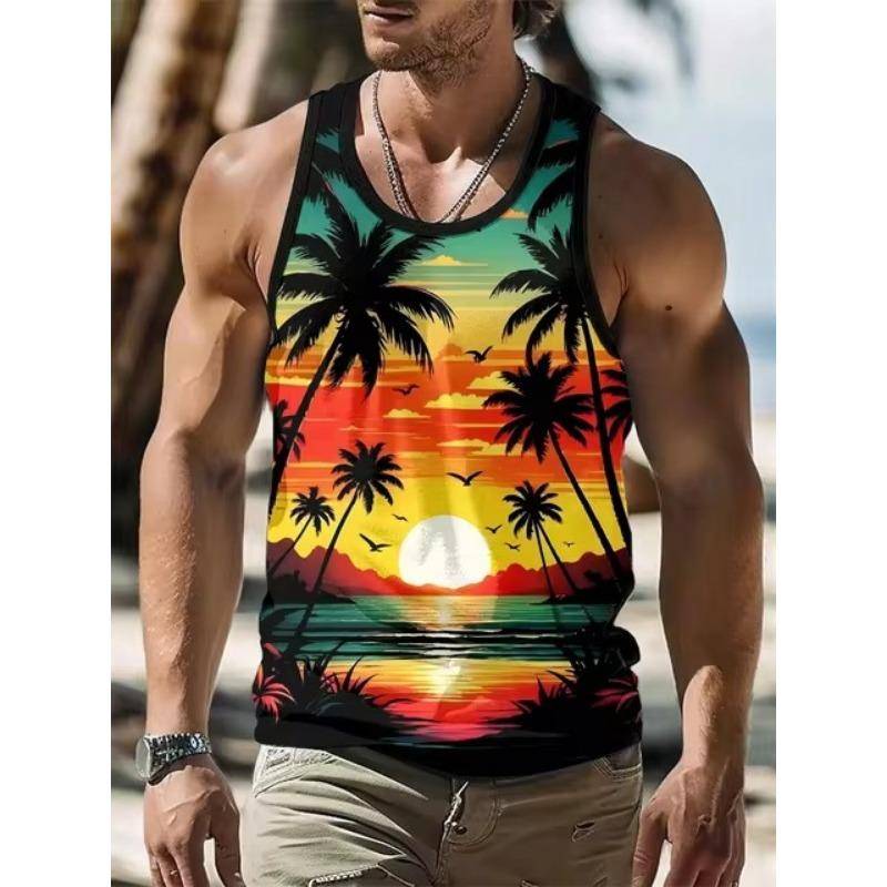 Herren 3D-Druck Hawaiian Ärmellose Weste Sommer Strand Rettungsschwimmer Freizeitkleidung Herren Rundhals Outdoor Sport T-Shirt Top S-5XL 6XL von Joom DACH
