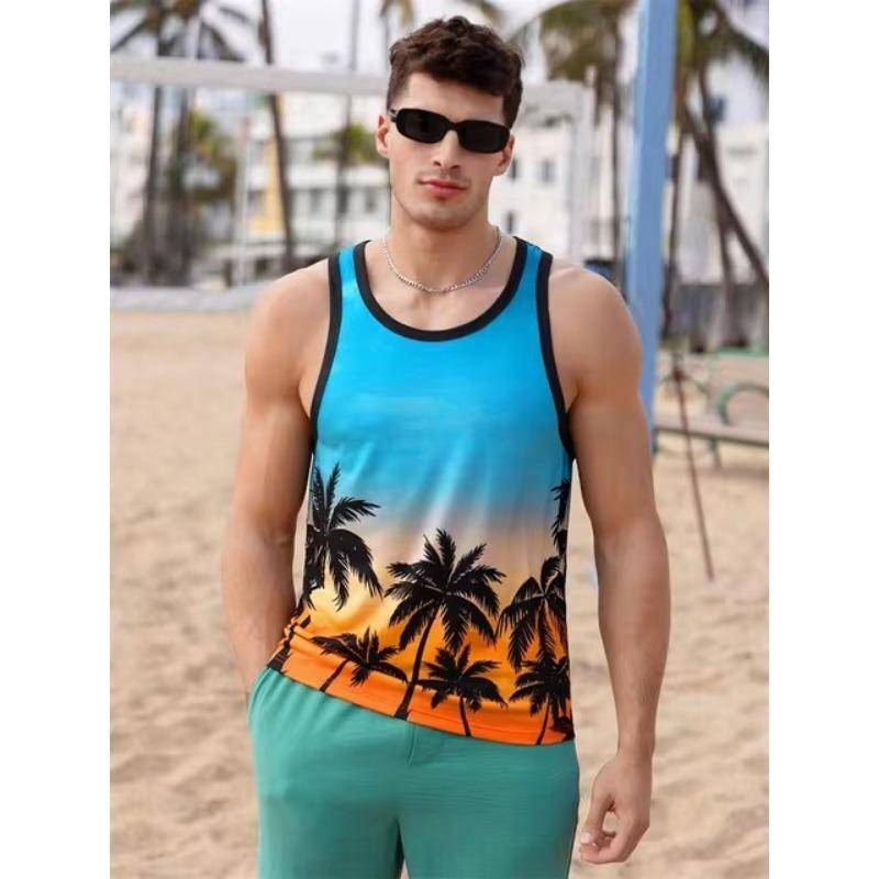 Herren 3D-Druck Hawaiian Ärmellose Weste Sommer Strand Rettungsschwimmer Freizeitkleidung Herren Rundhals Outdoor Sport T-Shirt Top S-5XL M von Joom DACH