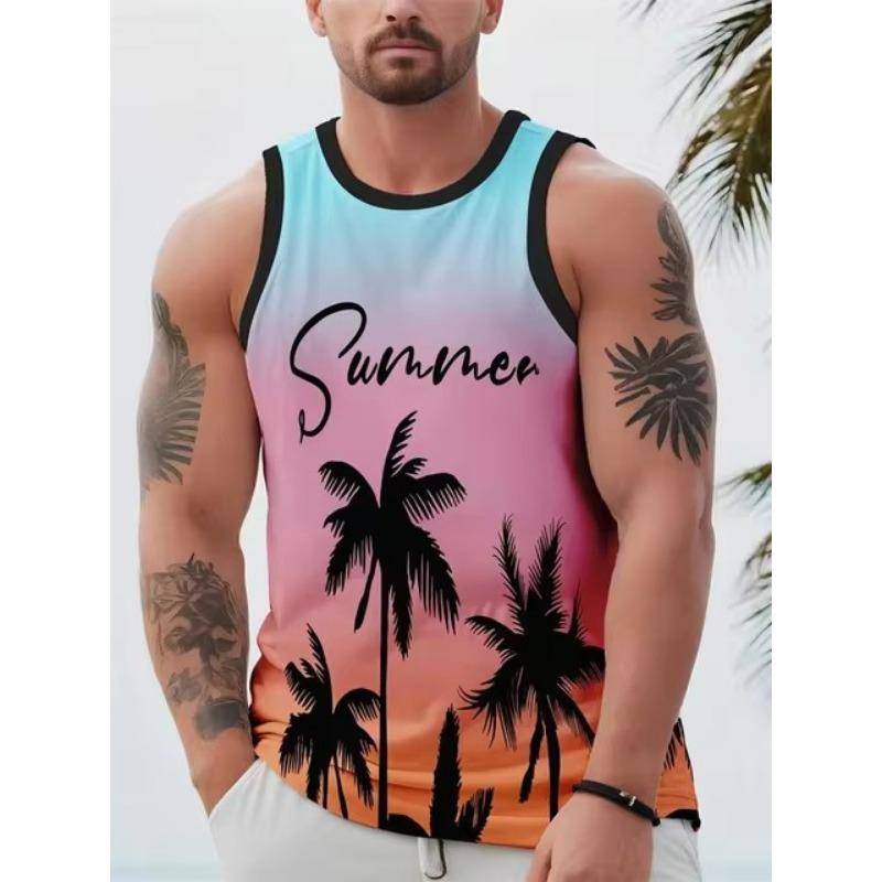 Herren 3D-Druck Hawaiian Ärmellose Weste Sommer Strand Rettungsschwimmer Freizeitkleidung Herren Rundhals Outdoor Sport T-Shirt Top S-5XL XL von Joom DACH
