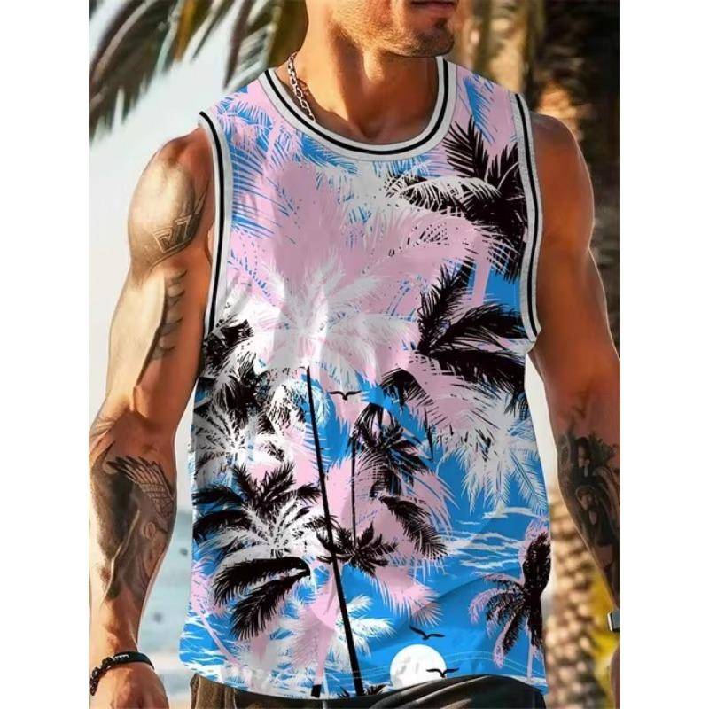 Herren 3D-Druck Hawaiian Ärmellose Weste Sommer Strand Rettungsschwimmer Freizeitkleidung Herren Rundhals Outdoor Sport T-Shirt Top S-5XL XL von Joom DACH