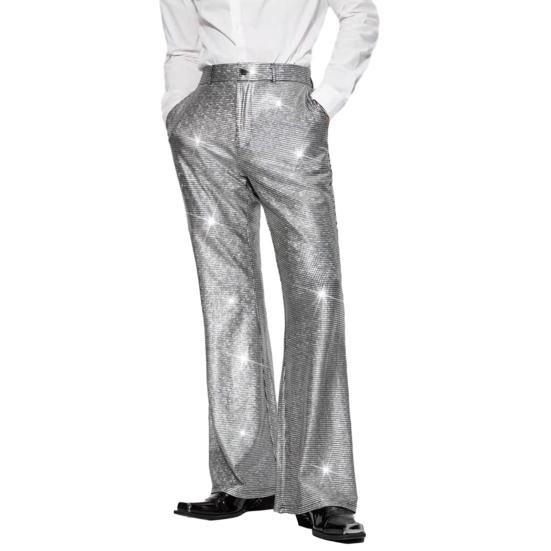 Herren Anzughose Glänzende Pailletten Gerades Weites Bein Hochzeitshose mit Taschen Nachtclub Tanz Rollenspiel Lange Hose Streetwear L silber von Joom DACH