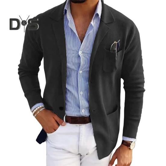 Herren Anzugjacke Einfarbig Revers Langarm Einreihig Design Anzugjacke mit Taschen Vorne Offen Business Arbeitskleidung 2XL schwarz von Joom DACH