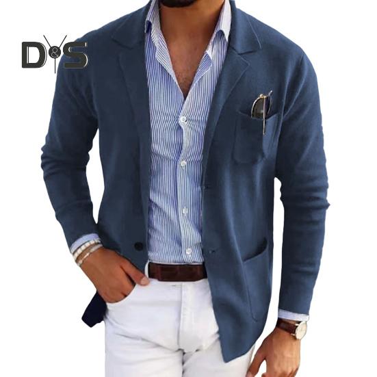 Herren Anzugjacke Einfarbig Revers Langarm Einreihig Design Anzugjacke mit Taschen Vorne Offen Business Arbeitskleidung L blau von Joom DACH