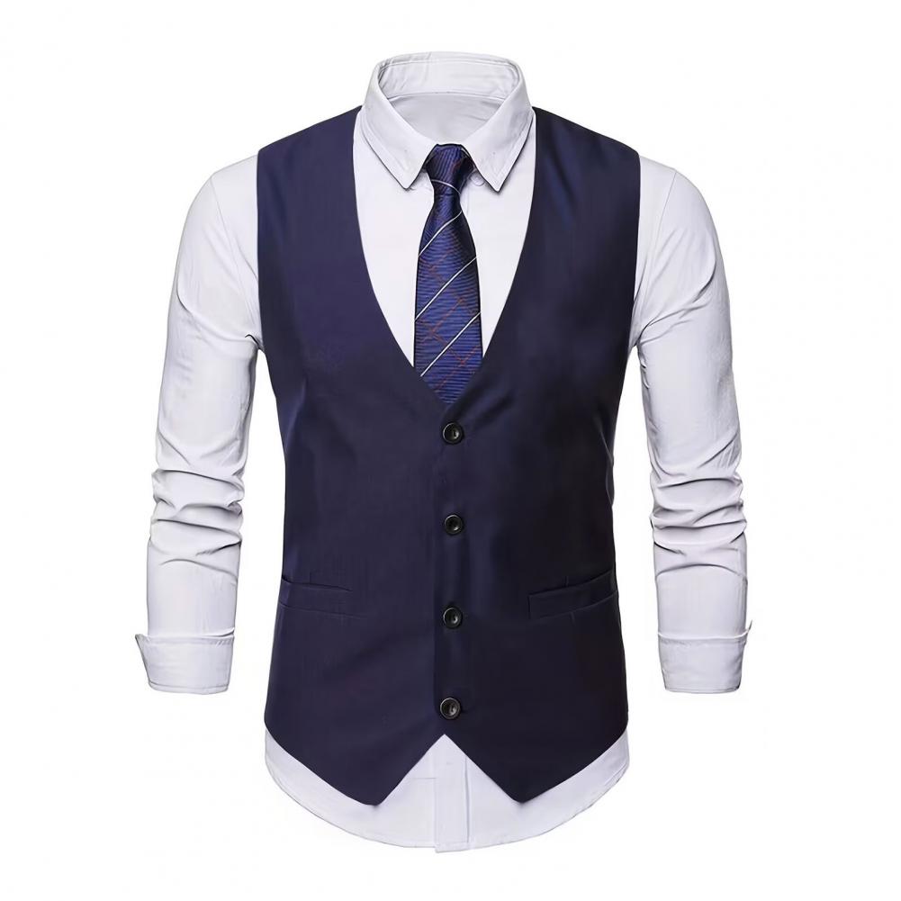 Herren Anzugweste V-Ausschnitt Ärmellos Einreihig Anzugjacke mit Taschen Einfarbig Slim Fit Formeller Stil Business Weste S von Joom DACH