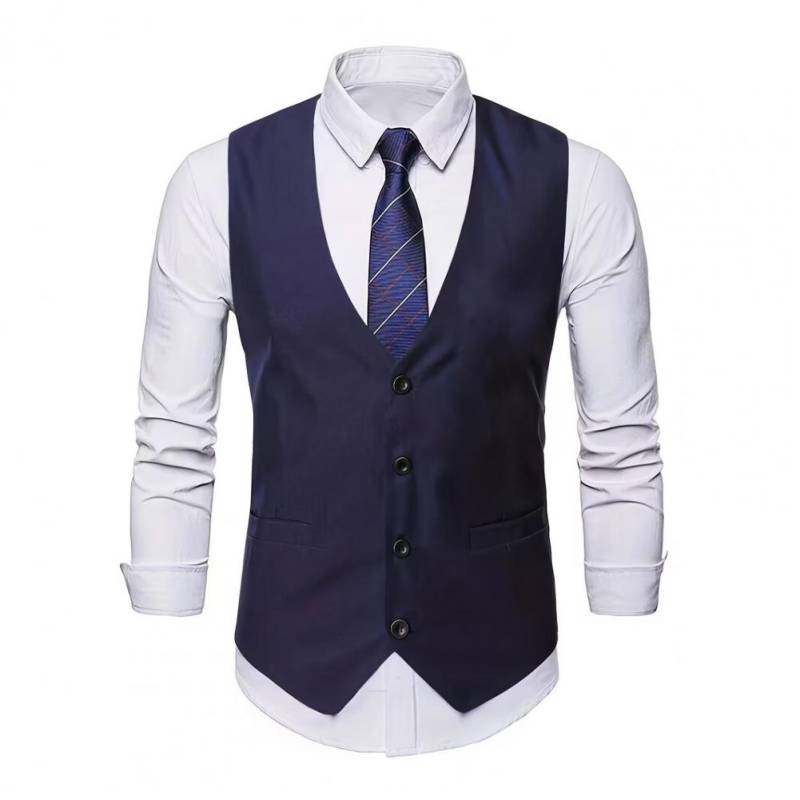Herren Anzugweste V-Ausschnitt Ärmellos Einreihig Anzugjacke mit Taschen Einfarbig Slim Fit Formeller Stil Business Weste S von Joom DACH