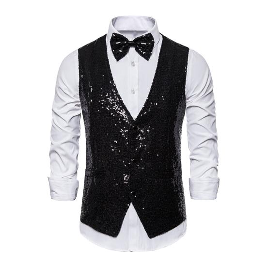 Herren Anzugweste V-Ausschnitt Ärmellos Einreihig Bühnenshow Weste mit Taschen Slim M schwarz Herren Anzugweste V-Ausschnitt Ärmellos Einreihig Bühnenshow Weste mit Taschen Slim M schwarz von Joom DACH