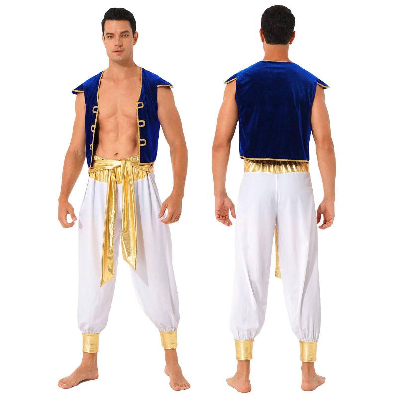 Herren Arabischer Prinz Kostüm Kurzarmweste mit Gürtel Pluderhose Rollenspiel Halloween Kostümball Outfit M von Joom DACH