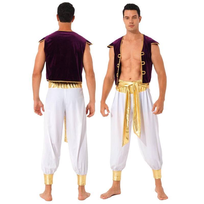 Herren Arabischer Prinz Kostüm Kurzarmweste mit Gürtel Pluderhose Rollenspiel Halloween Kostümball Outfit M von Joom DACH