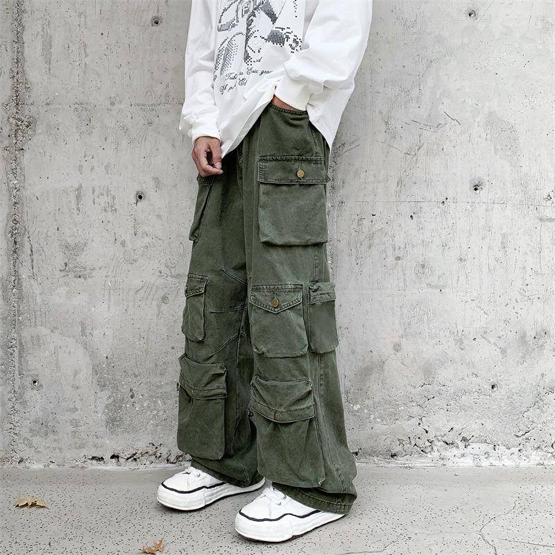 Herren-Arbeitshose im amerikanischen Retro-Hip-Hop-Stil mit mehreren Taschen und lockerer, gerader Passform S schwarz von Joom DACH