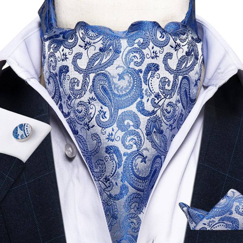 Herren Ascot Krawatte Blau Rot Krawatte für Business Paisley Seidenkrawatte Einstecktuch Manschettenknöpfe Krawattenset DibanGu AS-2002 von Joom DACH