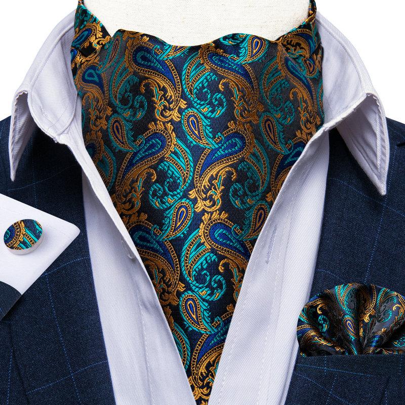 Herren Ascot Krawatte Blau Rot Krawatte für Business Paisley Seidenkrawatte Einstecktuch Manschettenknöpfe Krawattenset DibanGu AS-2020 von Joom DACH
