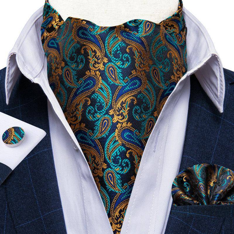 Herren Ascot Krawatte Blau Rot Krawatte für Business Paisley Seidenkrawatte Einstecktuch Manschettenknöpfe Krawattenset DibanGu AS-2020 von Joom DACH