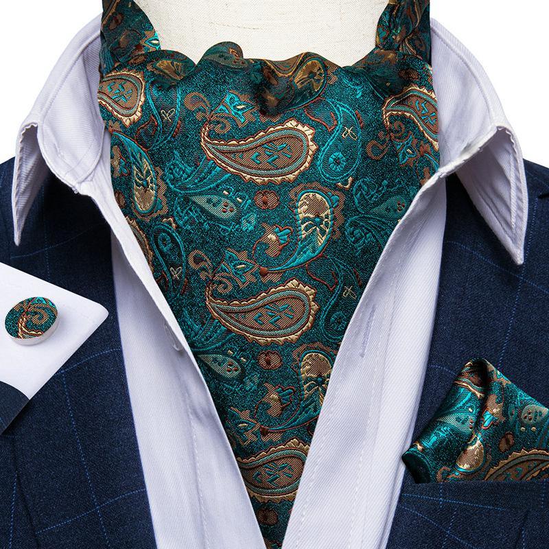 Herren Ascot Krawatte Blau Rot Krawatte für Business Paisley Seidenkrawatte Einstecktuch Manschettenknöpfe Krawattenset DibanGu AS-2035 von Joom DACH