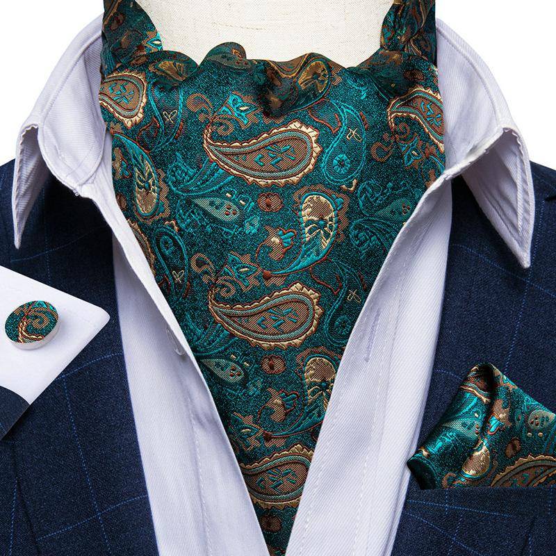 Herren Ascot Krawatte Blau Rot Krawatte für Business Paisley Seidenkrawatte Einstecktuch Manschettenknöpfe Krawattenset DibanGu AS-2035 von Joom DACH