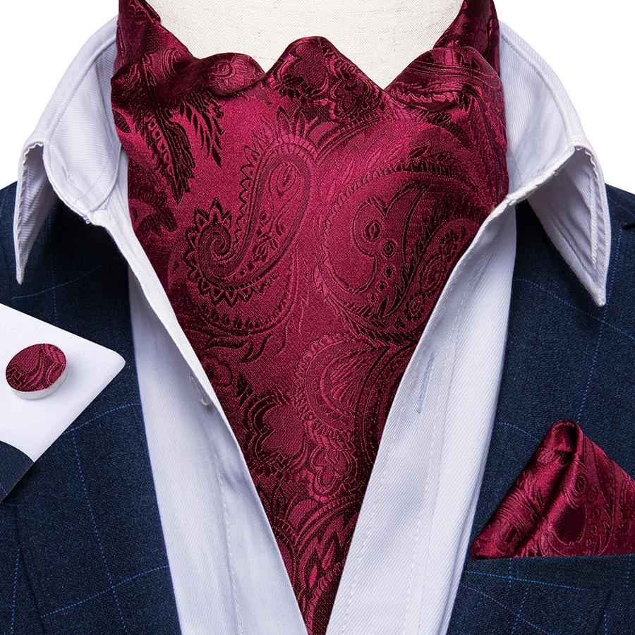 Herren Ascot Krawatte Blau Rot Krawatte für Business Paisley Seidenkrawatte Einstecktuch Manschettenknöpfe Krawattenset DibanGu AS-2039 von Joom DACH