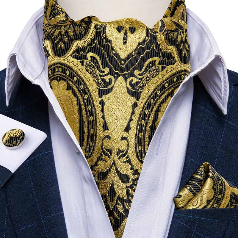 Herren Ascot Krawatte Blau Rot Krawatte für Business Paisley Seidenkrawatte Einstecktuch Manschettenknöpfe Krawattenset DibanGu AS-2040 von Joom DACH