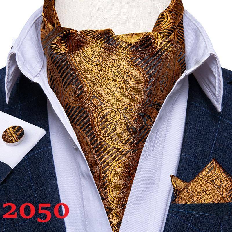 Herren Ascot Krawatte Blau Rot Krawatte für Business Paisley Seidenkrawatte Einstecktuch Manschettenknöpfe Krawattenset DibanGu AS-2050 von Joom DACH