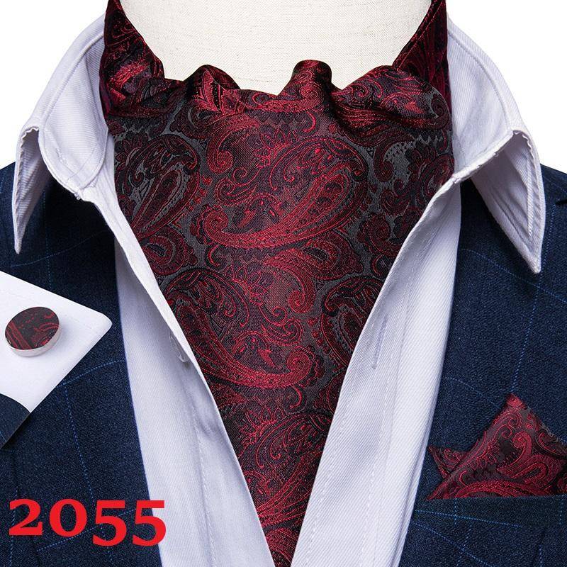 Herren Ascot Krawatte Blau Rot Krawatte für Business Paisley Seidenkrawatte Einstecktuch Manschettenknöpfe Krawattenset DibanGu AS-2055 von Joom DACH