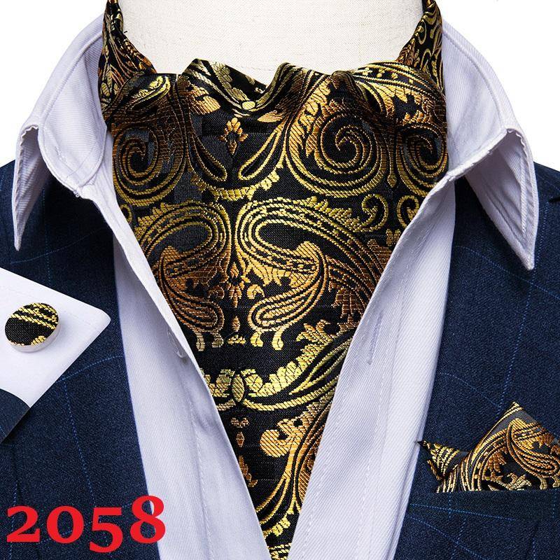 Herren Ascot Krawatte Blau Rot Krawatte für Business Paisley Seidenkrawatte Einstecktuch Manschettenknöpfe Krawattenset DibanGu AS-2058 von Joom DACH