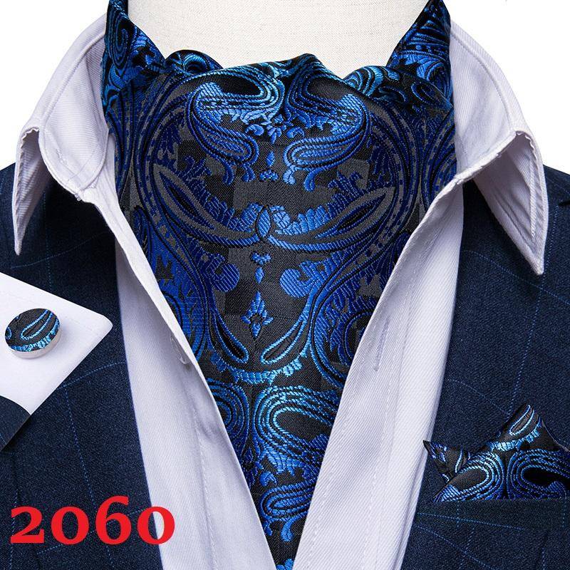 Herren Ascot Krawatte Blau Rot Krawatte für Business Paisley Seidenkrawatte Einstecktuch Manschettenknöpfe Krawattenset DibanGu AS-2060 von Joom DACH