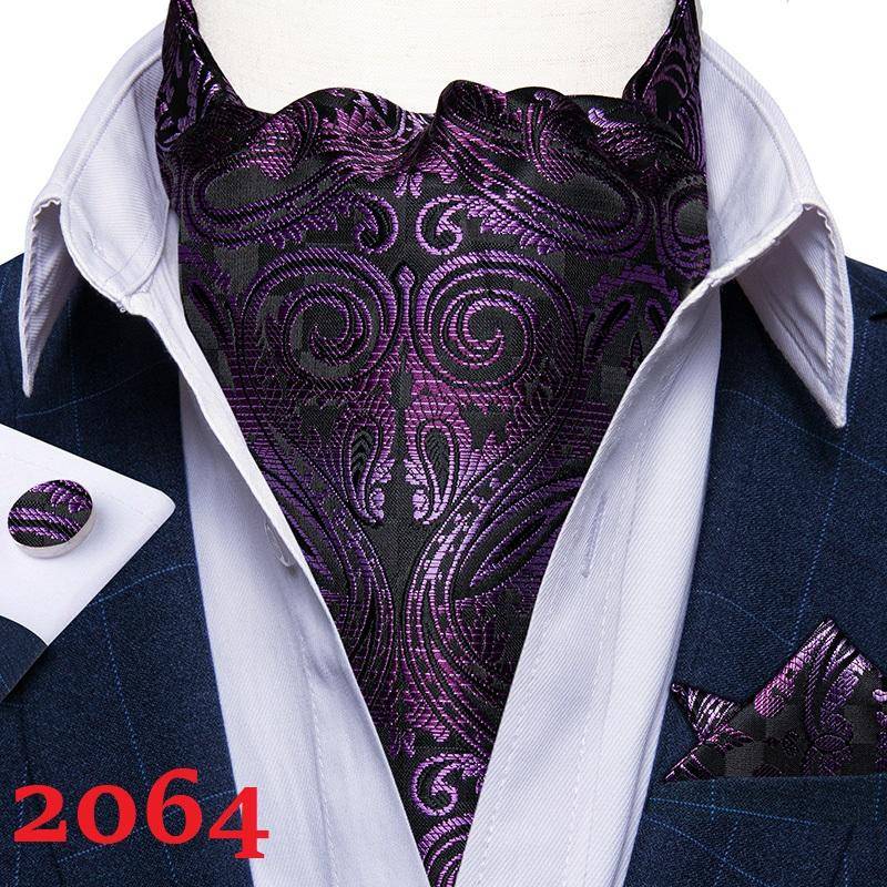 Herren Ascot Krawatte Blau Rot Krawatte für Business Paisley Seidenkrawatte Einstecktuch Manschettenknöpfe Krawattenset DibanGu AS-2064 von Joom DACH