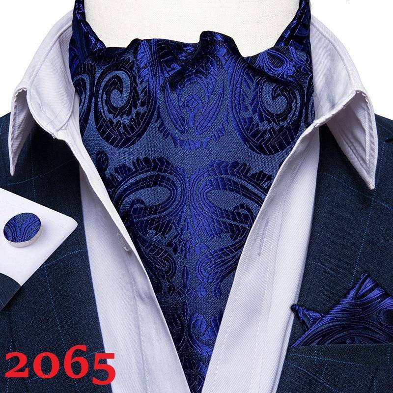 Herren Ascot Krawatte Blau Rot Krawatte für Business Paisley Seidenkrawatte Einstecktuch Manschettenknöpfe Krawattenset DibanGu AS-2065 von Joom DACH