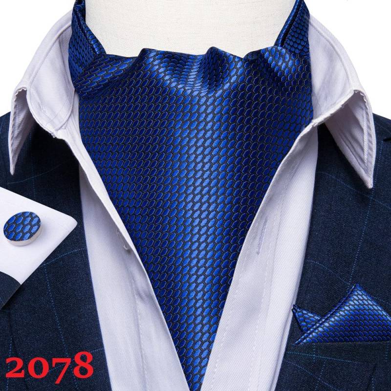 Herren Ascot Krawatte Blau Rot Krawatte für Business Paisley Seidenkrawatte Einstecktuch Manschettenknöpfe Krawattenset DibanGu AS-2078 von Joom DACH