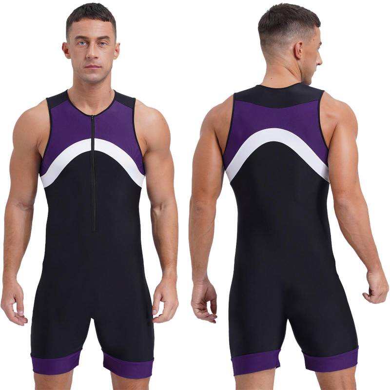 Herren Badeanzug Einteiler Jumpsuit Shorty Neoprenanzug Badeanzug Sportliche Bademode 3XL violett von Joom DACH