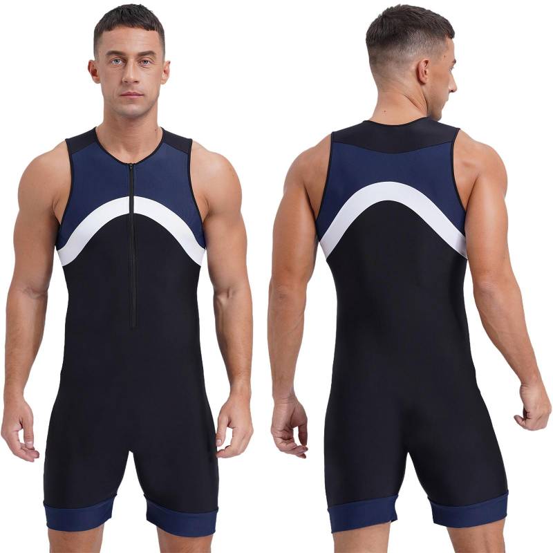 Herren Badeanzug Einteiler Jumpsuit Shorty Neoprenanzug Badeanzug Sportliche Bademode 3XL navy blau von Joom DACH